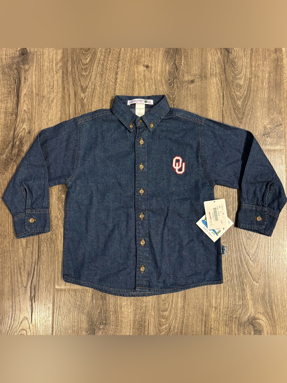 Vintage SaraLynn Togs Oklahoma Sooners Long-Sleeve Denim Button-Down Shirt Sz 4T